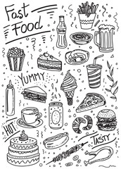 Fast food hand drawn vector doodles