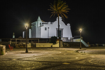 Night view of Chiesa del Soccorso, a popular tourist attraction in Forio, Ischia, Italy - obrazy, fototapety, plakaty