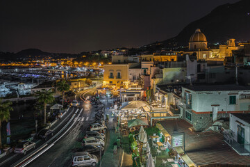 Night view of Forio marina in Ischia, a pretty fishing village full of bars and restaurants, Italy