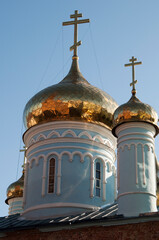 Beautiful golden domes at God House, in Kazan. Orthodox church. Russia.
