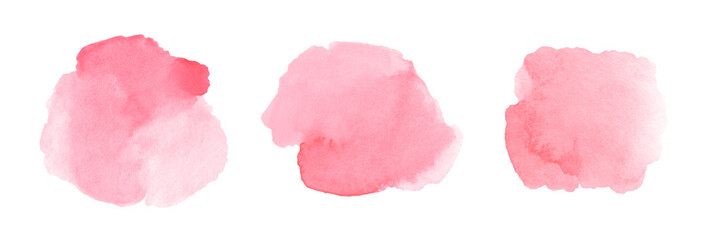 Collection of watercolor light pink brush strokes with paper texture
