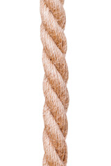 Strong wide beige light texture rope isolated on a white background.