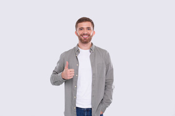 Man Showing Thumb Up Isolated Smilling Isolated Standing