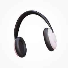 Black headphones. 3d realistic vector illustration of headphones isolated on white background. Music device technology.