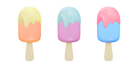 Ice cream with icing. 3D set  realistic objects.Vector illustration.