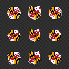 National symbols of Maryland on a dark transparent background, vector flags of Maryland.