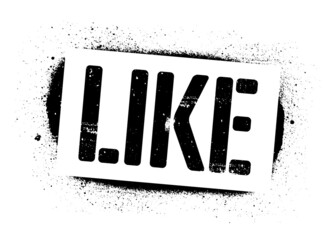 Stencil LIKE inscription. Black graffiti print on white background. Vector design street art