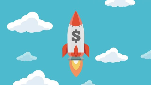 Growth Of The Dollar With Money Rocket.4K motion animation