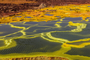 Colorful sulfuric lakes in Dallol volcanic area, Danakil depression, Ethiopia
