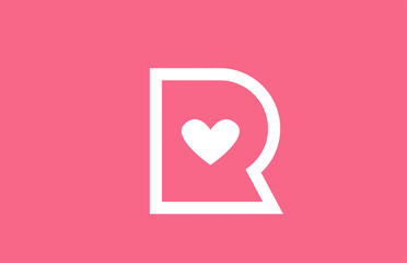 R love heart alphabet letter logo icon with pink color and line. Creative design for a dating site company or business