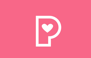 P love heart alphabet letter logo icon with pink color and line. Creative design for a dating site company or business
