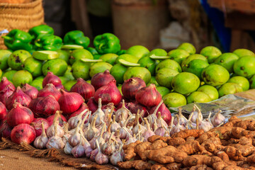 Variety of vegetables on a stall in the street market