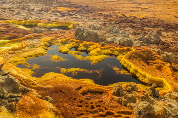 Colorful volcanic landscape of Dallol, Danakil depression, Ethiopia.