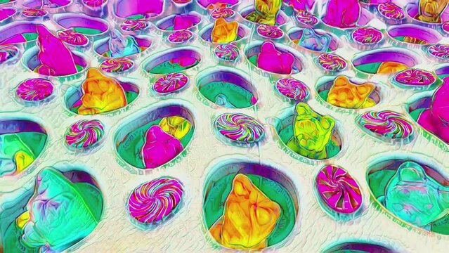 Seamless AI generated NFT crypto art of gummy bears. Digital image manipulation of an artificial intelligence. 