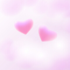 Two hearts in heaven. Conceptual romantic background with 3D hearts in stylised clouds. The illustration is in pink. Decorating holidays, weddings, events, wallpaper, greeting cards