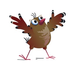 A cheerful bird spreads its wings for hugs.