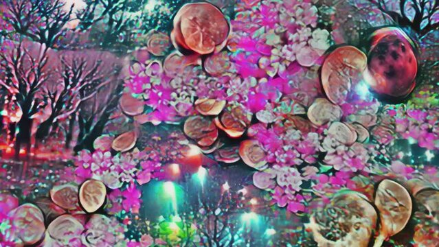 AI generated NFT crypto art of abstract creation. Digital image manipulation of an artificial intelligence.Cyberart travel into the mind concept.