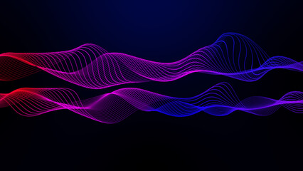 Abstract gradient lines. Wave pattern. Dotted lines. Neon waves, particles background. Seamless loop. Blue and purple gradient. Abstract blue and purple texture.