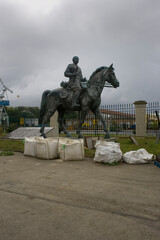 Equestrian statue of the Spanish dictator Francisco Franco in the facilities of the military...