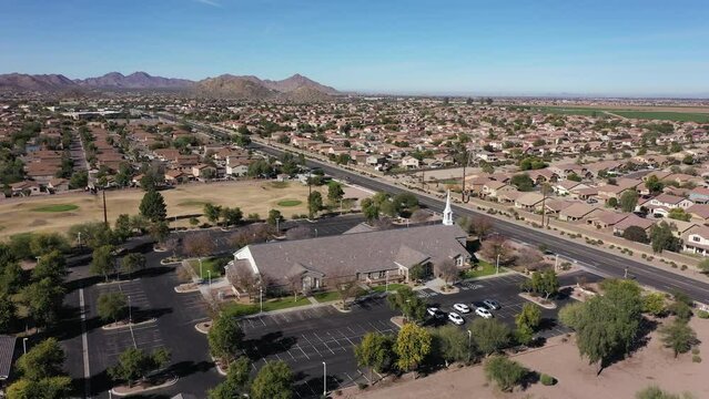 Daytime aerial view of the city of San Tan Valley, Arizona, USA.
