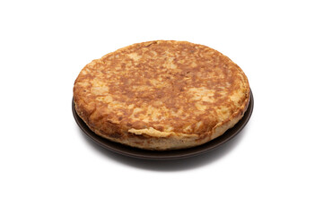 Potato omelette, known as "Spanish omelette". Very consumed in Spain. Isolated on white background. Spanish food concept.