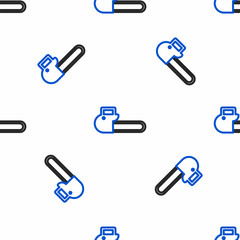 Line Chainsaw icon isolated seamless pattern on white background. Colorful outline concept. Vector