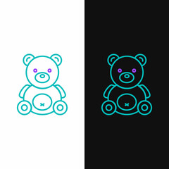 Line Teddy bear plush toy icon isolated on white and black background. Colorful outline concept. Vector