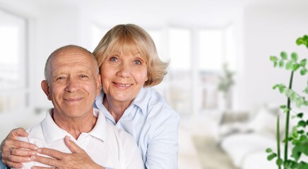 Obraz premium old retired age couple watching TV at home, on sofa couch at living room home