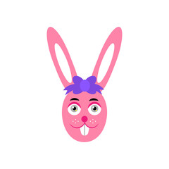 Pink Easter Bunny isolated on a white background . Vector illustration in cartoon style