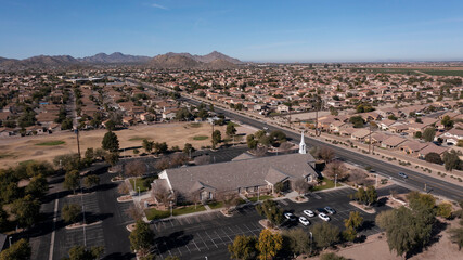 Daytime aerial view of the city of San Tan Valley, Arizona, USA.