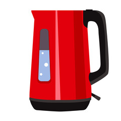 Electric kettle for boiling water. Red kettle with boiling water on a white background.