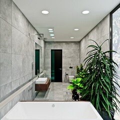 modern bathroom design with tiles concrete and wood