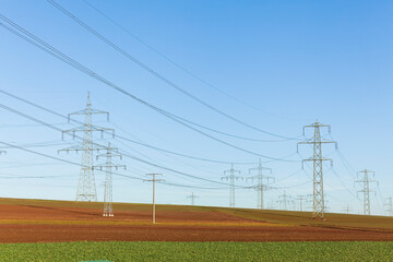 Artificial landscape created by intensive agriculture and power lines