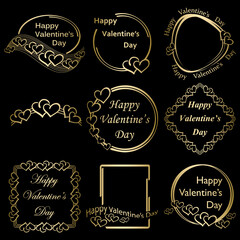 gold stamps with hearts for valentine's day - vector decorative frames