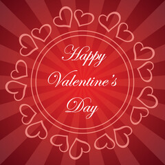 red background with greetings and hearts - vector decorative banner Happy Valentine day