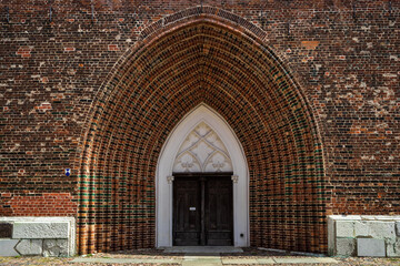 Main entrance to Saint Nicholas Evangelical Church. The main church and seat of the bishop of the Pomeranian Evangelical Church. Greifswald. Germany