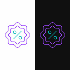 Line Discount percent tag icon isolated on white and black background. Shopping tag sign. Special offer sign. Discount coupons symbol. Colorful outline concept. Vector
