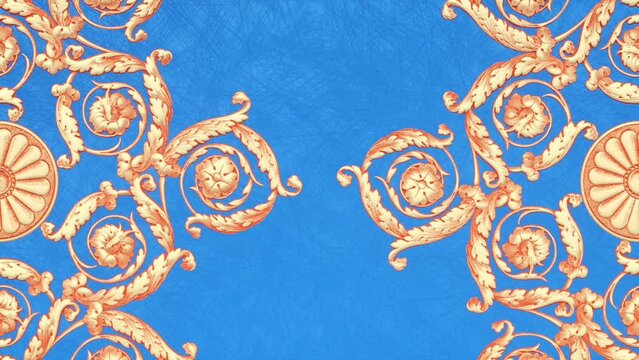 Decorative vintage antique floral baroque ornament, luxury renaissance retro victorian elegant motif, royal damask background with curve shapes and rococo acanthus, animated ornate 3d illustration