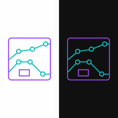 Line Graph, schedule, chart, diagram, infographic, pie graph icon isolated on white and black background. Colorful outline concept. Vector