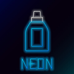 Glowing neon line Plastic bottle for laundry detergent, bleach, dishwashing liquid or another cleaning agent icon isolated on black background. Colorful outline concept. Vector