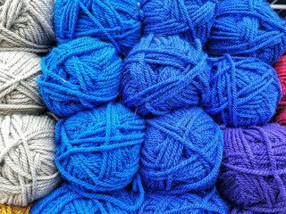 blue balls of yarn knitting