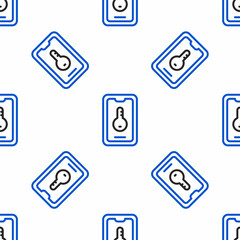 Line Online real estate house on smartphone icon isolated seamless pattern on white background. Home loan concept, rent, buy, buying a property. Colorful outline concept. Vector