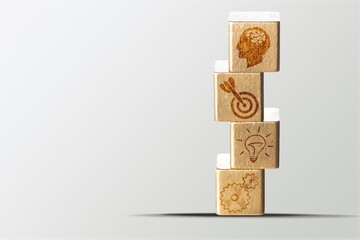 Business strategy with growth success process for for Leadership and teamwork concept. Business target icon on wooden cube