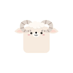 Square farm ram animal face icon isolated on white background. Cute cartoon square shape kawaii sheep avatar for kids character. Vector flat aries clip art illustration mobile ui game application.