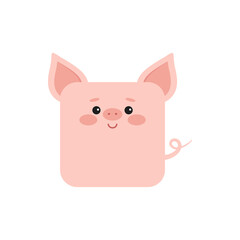 Square pig farm animal face icon isolated on white background. Cute cartoon square shape kawaii avatar for kids character. Vector flat clip art illustration mobile ui game application.