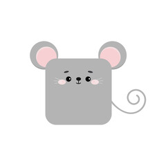 Square mouse or rat farm animal face icon isolated on white background. Cute cartoon square shape mice kawaii avatar for kids character. Vector flat clip art illustration mobile ui game application.