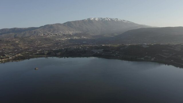 Birkat Ram Yaafur Valley and snow capped mount Hermon

Aerial view from north israel, 2022 
