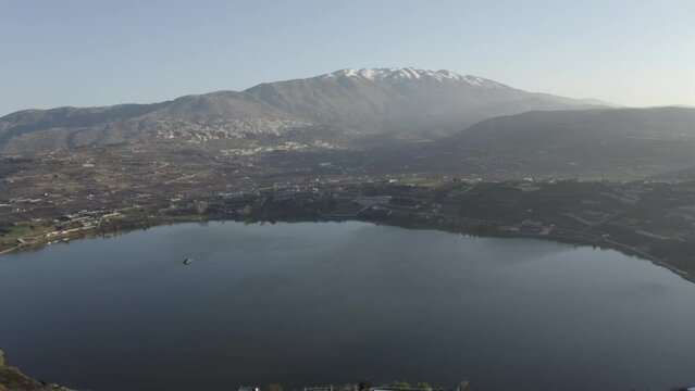 Birkat Ram Yaafur Valley and snow capped mount Hermon

Aerial view from north israel, 2022 
