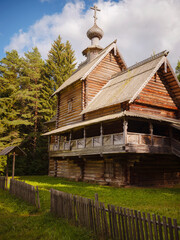 summer travel to Russia, Torzhok city. Architectural and Ethnographic Museum Vasilevo. Church of Transfiguration of the Church of the Savior on Sozi (Kalininsky District), Church of the Sign