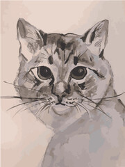 Realistic portrait of a mestizo cat in watercolor.